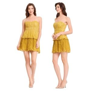 DRESS THE POPULATION Strapless Yellow Dress 
Ombre pleated plisse,  Size S
